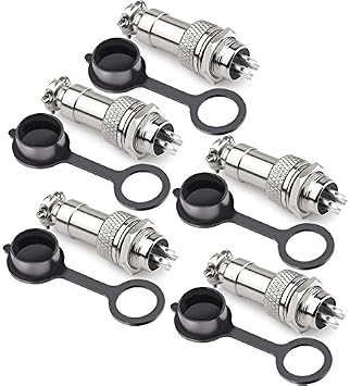 GX12 4 Pins Panel Metal Mount Circular Metal Aviation Connector Adapter Male Female Plug Socket with Waterproof Cap 5 Pcs