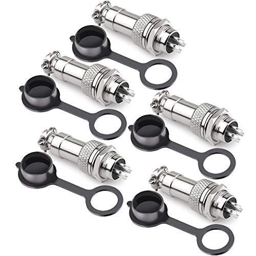 DIYhz GX12 4 Pins Panel Metal Mount Circular Metal Aviation Connector Adapter Male Female Plug Socket with Waterproof Cap (5 Pcs)