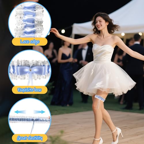 KufaerBeam Jarretière de mariage pour mariée, dentelle bleue avec nœud, extensible – vue 4