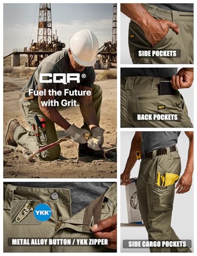 Image of CQR Men's Quick Dry Work Pants, Water Resistant Outdoor Tactical Pants, Lightweight Stretch Cargo Hiking Pants