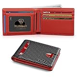 RUNBOX Slim Wallet for Men Minimalist Leather Bifold RFID Blocking with Gift Box Carbon Black and Re