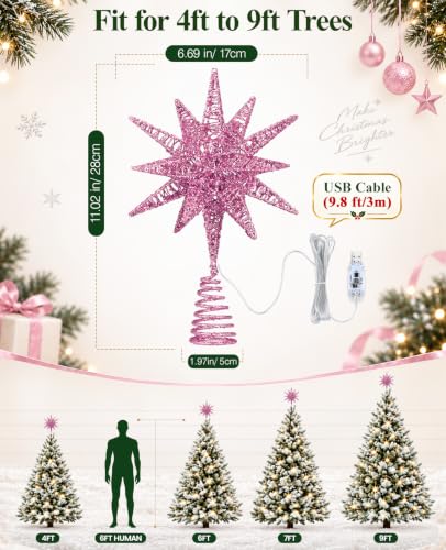 Luxspire Christbaumspitze, 3D Weihnachtsbaumspitze Beleuchtet, Rosa – Ansicht 6