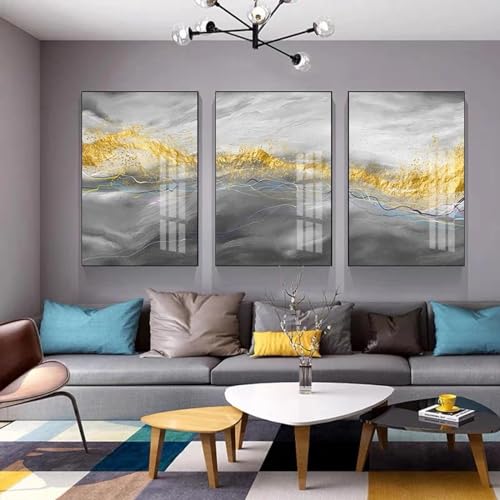 KEBIA Affiches d'art mural abstraites multicolores - Toile 60x80cm lot de 3 sans cadre