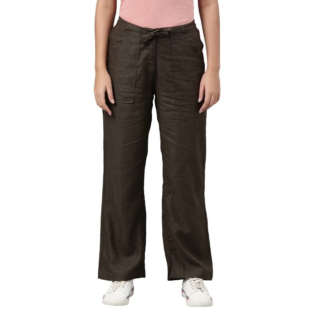 GO COLORS Pantalones cargo de lino de tiro medio para mujer, Verde Oliva, 42