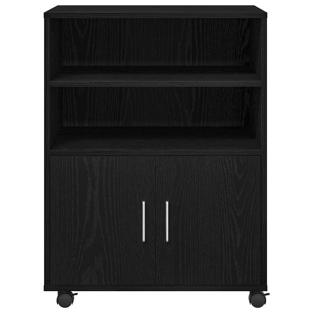 Mangloder Armadietto in rovere nero con 2 ripiani, 4 ruote e 2 ante, 60 x 48 x 81 cm, per ufficio, casa, studio, archiviazione per raccoglitori