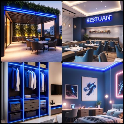 Image of 16.4 Feet LED Neon Strip Lights, with 12V Adapter, Waterproof IP65, Silicone Flexible Rope Light for Home Decor | Led Strip Lights | Neon Lights | 5 Meter | (Blue)