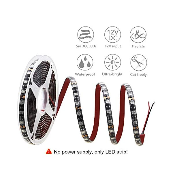 Alitove led strip lights waterproof ip65 16. 4ft/5m 60 leds/m black pcb 5050 12v led light strip w/enhanced 3m vhb foam tape for home garden decoration lighting, no power supply - image 3