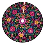 Mexican Flowers Christmas Tree Skirt 36 Inch Xmas Tree Mat Party Decor Supplies for Holiday Home Decorations