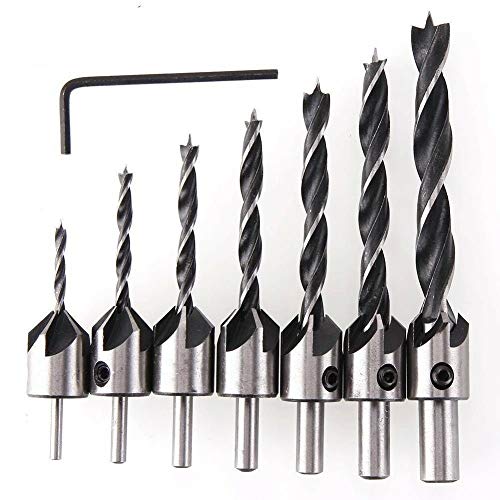7pcs HSS 5 Flute Countersink Drills Bit Reamer Set Woodworking Chamfer 3-10mm
