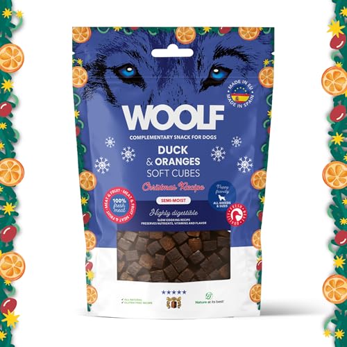 Snacks Navidad para Perros | Dados Semihúmedos de Pato a la Naranja | Sin Conservantes | Chuches Perros Naturales | Dog Treats Saludables para Cachorros y Mayores | 100g
