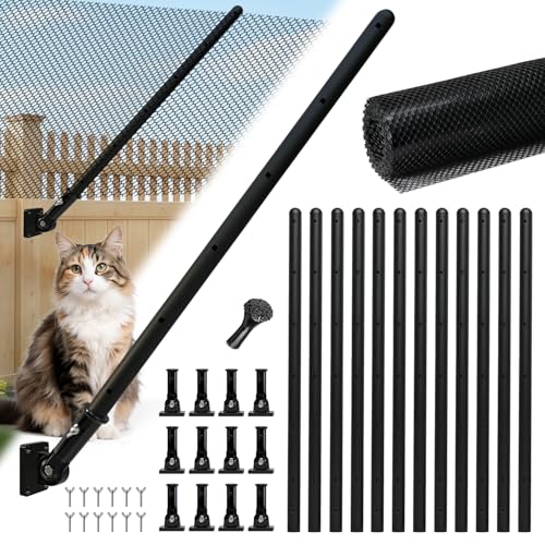 Cat Fence Extension & Conversion Kit | 30-Inch Height Increase for Wood Metal Vinyl & Brick Fences | Durable Polyethylene Easy Install | 50-Foot Complete Set