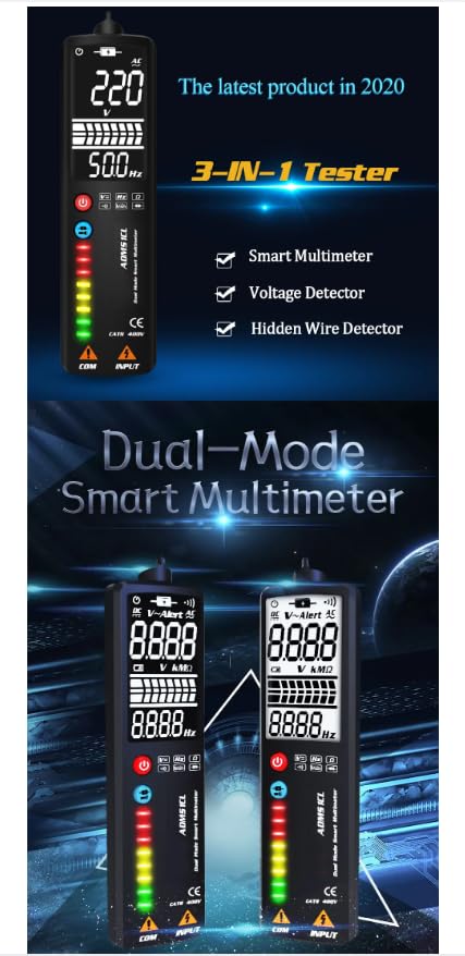 ADMS1CL Multimeter Dual Mode Intelligent LCDDigital Tester 2000 Counts VoltageNCV TrueRMS Meter