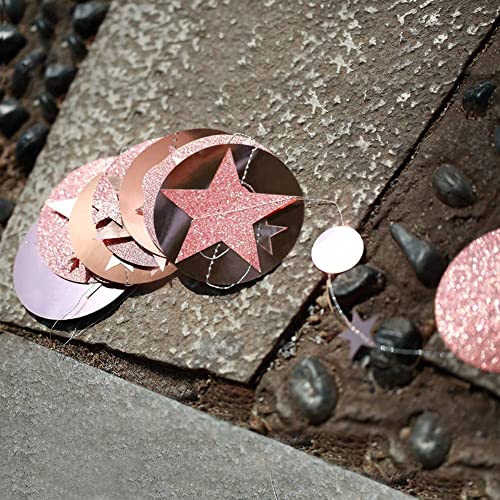 Rose Gold Circle Dot Garland Streamerstwinkle Star Party Decoration Glitter Paper Hanging Bunting Banner Backdrop Wedding/Anniversary/Baby Shower/Christmas/Birthday/Bday/Prom/Engagement/Sweet 16 #TOP2