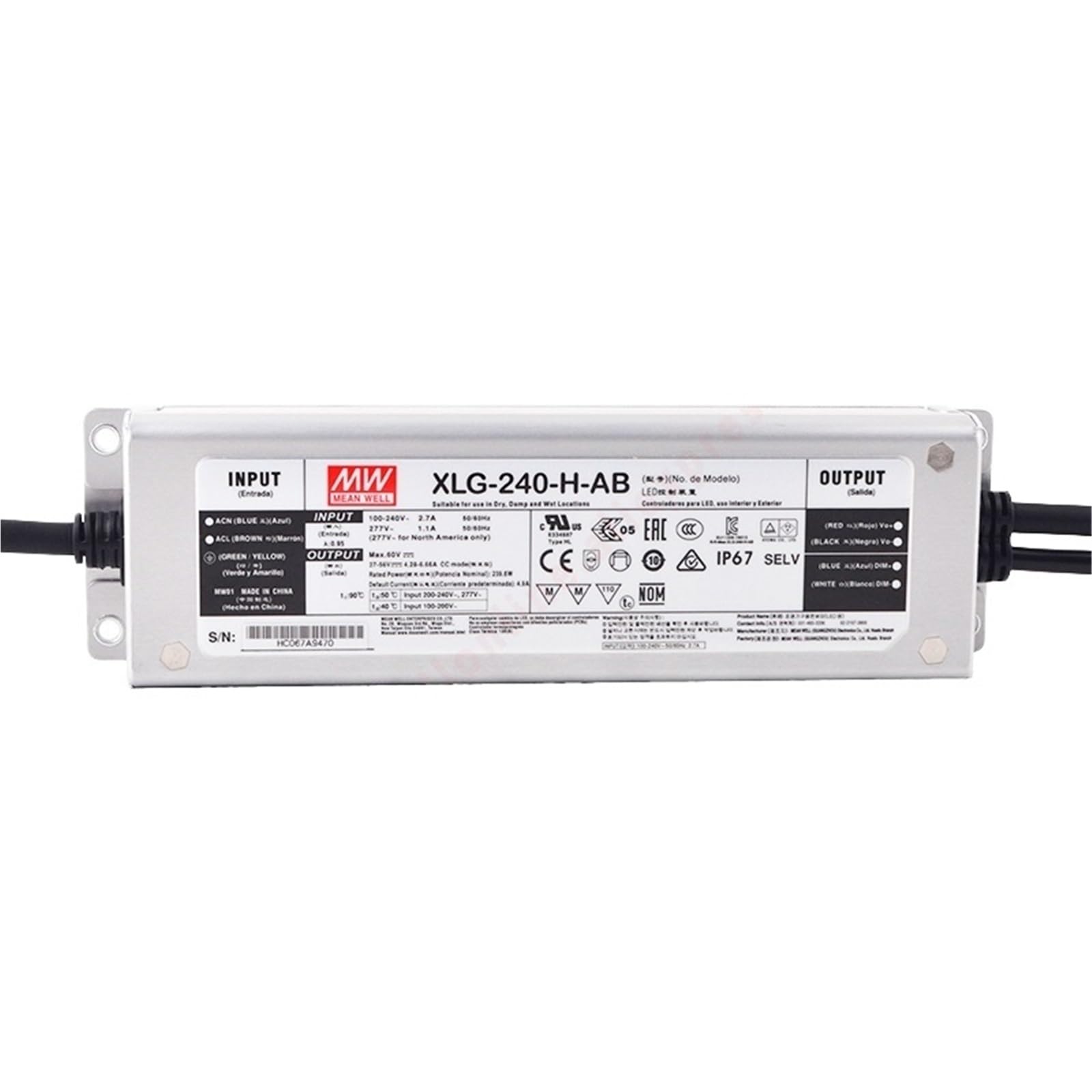 Fcarumiqp Xlg-240-H-Ab-240W Xlg-240-H-Ab Ip67 Metal Case 3 In 1 Dimming 4280-6660Ma/27-56V/240W Constant Power Mode Led Driver