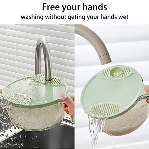 Minesign 2 Pack Drain Basket With Handle Plastic Food Colander Set Rice Washer With Drain Lid Washing Bowl For Cleaning Veggies And Fruits Rice Beans Pasta White #TOP2