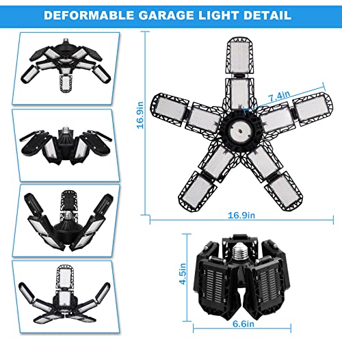 Aokpsrt 2Pack Garage Light, 180W 18000Lm Led Garage Lights, 6000K 10 Adjustable Panels Deformable Led Garage Ceiling Lights, E26/27 Base Socket Garage Lighting For Garage, Workshop, Warehouse, Attic #TOP1