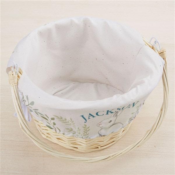 Miniatura 3 de Personalization Universe Cesta de Pascua personalizada con asa plegable, disponible en azul o rosa, cesta de mimbre vintage para rellenos de Pascua,