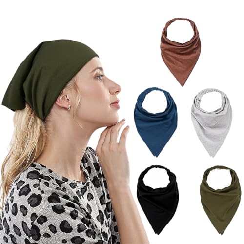 5 Stück Elastische Haarschal,Dreieck Kopftüchern Damen,Einfach...