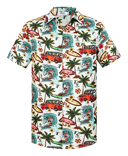 Yoimira Hawaiian Shirts for Men, Print Mens Casual Short Sleeve Button Down Shirts Floral Aloha Beach Shirt