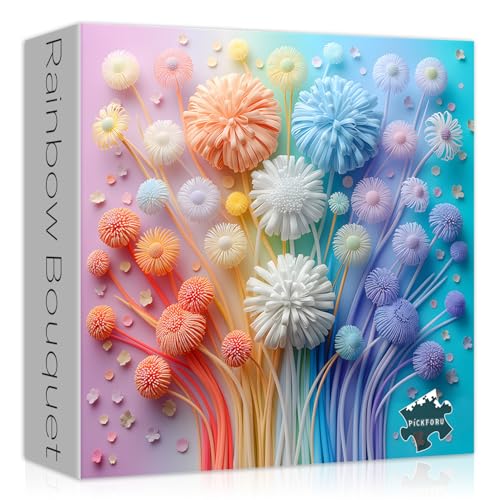 Rompecabezas floral para adultos de 1000 piezas, rompecabezas florales imposibles, rompecabezas de gradiente arcoíris colorido difícil, rompecabezas de primavera desafiantes de 1000 piezas miniatura 1