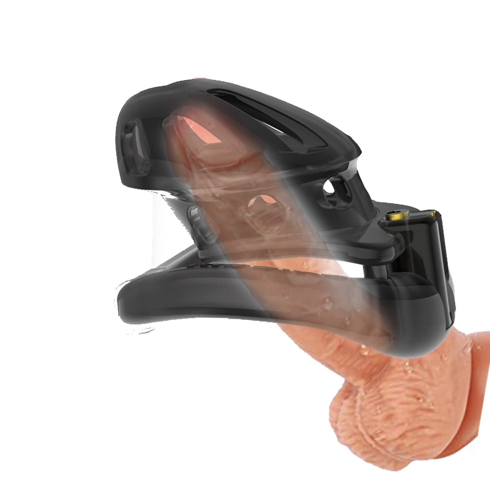 SM Ventilation Cage Pénis Ceinture de Chasteté Ensemble avec 4 Cockrings Cage de Chasteté avec Serrure Ouverte Ventilation Cage Pénis Cage de Chasteté avec Anneau Sex Toy(Schwarz,S)
