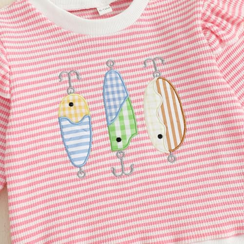 Toddler Baby Girl Fall Clothes Fish Embroidery Long Sleeve Striped Top and Pants Set 2Pcs Fishing Outfits3