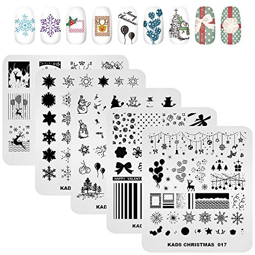 KADS 5pcs Christmas Nail Stamping Plates, Nail Art Stamping Template, Snowflake Santa Claus Christmas Tree Stocking manicuring Print DIY Image Nail Stampe Plate