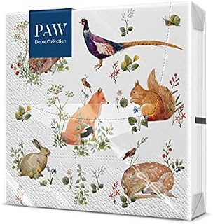 PAW Napkins Paper 3-ply - 33 x 33 cm 20 Pieces Printed with Water-Based Ink Nature, Flora, Wildlife Perfect for Birthday Parties, Garden barbecues, Parties with Friends.