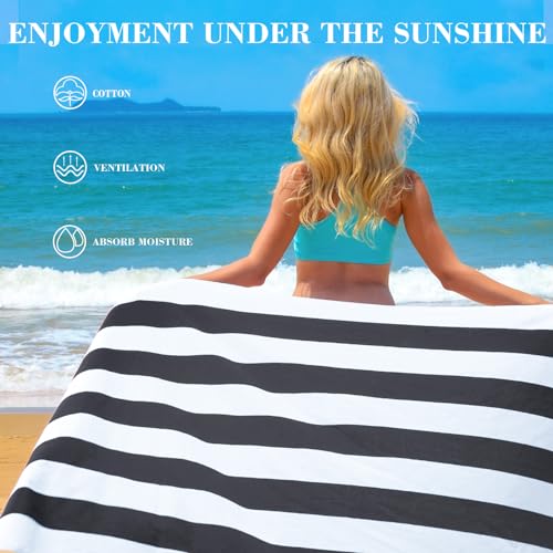 Exclusivo Mezcla 4 Pack Cotton Oversized 35x70 Inches Soft Cabana Stripe Thick Beach Towel, Super Absorbent Travel Bath Pool Towel (Charcoal Grey) by Exclusivo Mezcla - Image 2