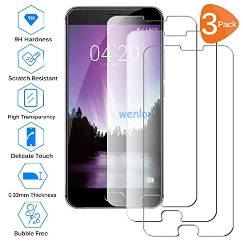 Wenlon [3 Unidades Adecuado para Meizu MX6, Pantalla HD de Cristal Templado 9H de dureza, película Protectora de Vidrio Templado, protección contra rayones