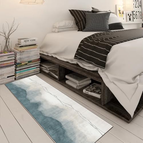 Decoración abstracta para el hogar con alfombra de pasillo gris cian lavable 3