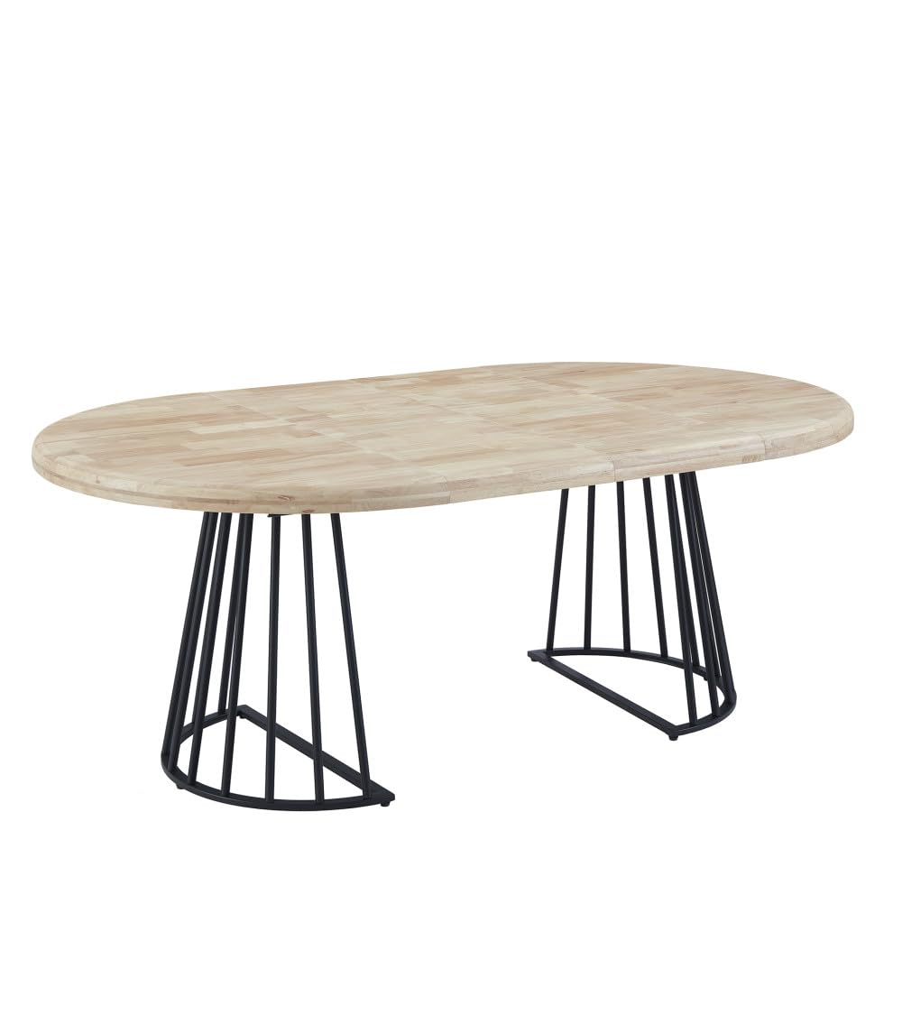 Home Heavenly® Mesa de Comedor Redonda Extensible Jail, Mesa Industrial con Tablero en Acabado Roble Natural y Estructura Metálica, 120 Extensible a hasta 200 cm de 4 a 10 comensales (Negra)