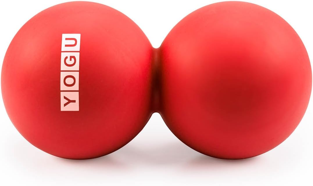 YOGU Peanut Double Ball or Set of 2 Firm Massage Lacrosse Balls for Myofascial Release, Trigger Point Therapy, Muscle Knots, and Yoga Therapy Massage Ball (1 Double Ball - Red)