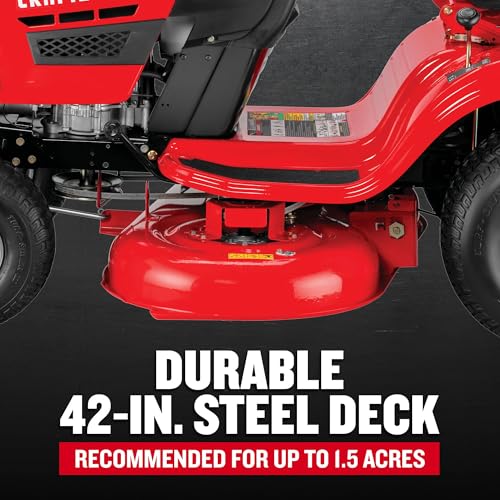 Image of CRAFTSMAN 42 inch Gas Riding Lawn Mower with 17.5 HP* Briggs and Stratton Single-Cylinder Engine, Gas Lawn Tractor with 7-Speed Transmission, Red /Black (13AN77XSA93)