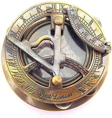 Brújula de Latón Náutico Antigua con Reloj de Sol de 3 Pulgadas Redonda miniatura 1