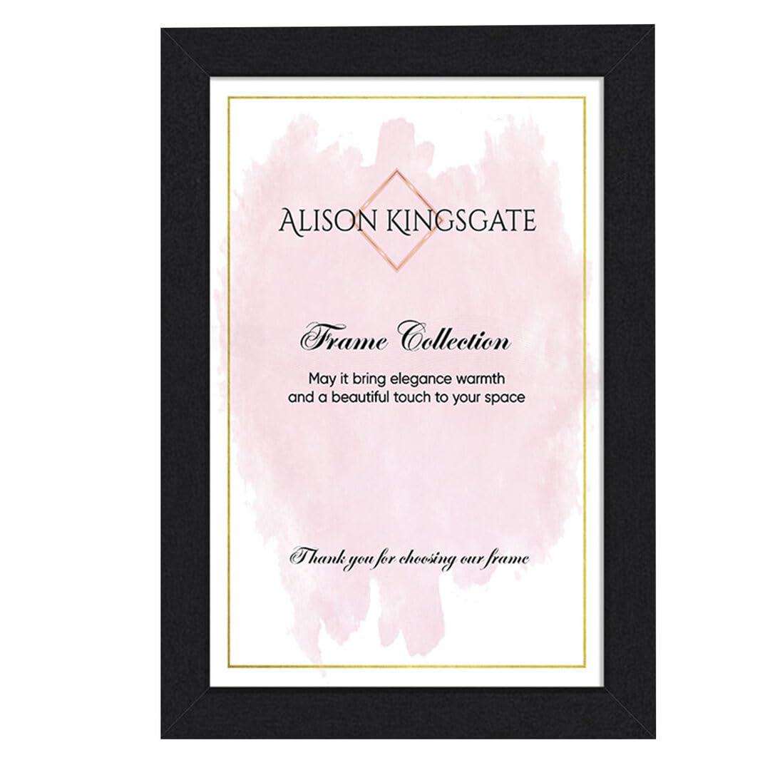 Alison Kingsgate Thin 9X7 BLACK- Photo Frame-Engineered Wood Picture Frames with Shatterproof Perspex - Ideal for Certificates & Artwork-Wall Mount or Tabletop - Multiple Sizes & Colours Available
