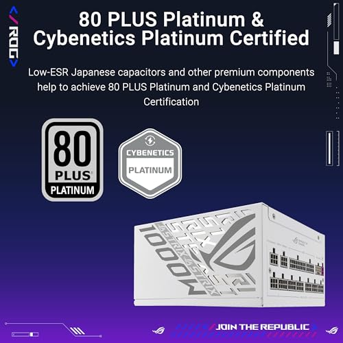 Asus Bloc d'alimentation ROG Strix 1000 W Platinum White, entièrement modulaire, 80+ Platinum, ATX 3.1, PCIe 5.1, GaN MOSFET, stabilisateur de Tension Intelligent
