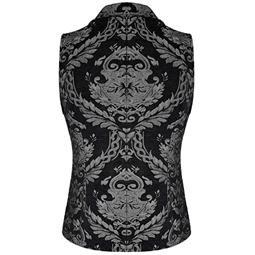 Darkrock Prime Quality Victorian Steampunk Edwardian Western Cavalier Waistcoat Vest Brocade Silver Black Gothic Men's Vest2