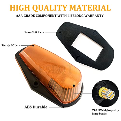 Pseqt 5Pcs Cab Roof Marker Lights Amber Led Top Clearance Marker Light Compatible With F150 F250 F350 1980-1997 Super Duty Pickup Trucks 12V Signal Running Lights With Amber Cover & T10 Led #TOP4