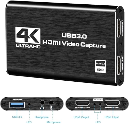Image of Video Capture Card, 4K HDMI Video Capture, USB 3.0 Game Capture Card, Video Capture Device Full HD 1080p 60FPS for Live Streaming, Work with PS4 /PS5 /Xbox /PC /Mac Linux Android Windows 10 /11