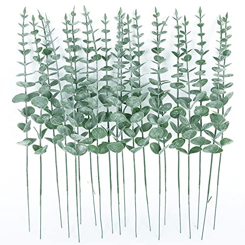 Image of Tinsow 26 Pcs Artificial Eucalyptus Stems Faux Eucalyptuses Real Touch Leaf Wedding Bouquet Centerpiece Filler Home Decor (Green, 26)