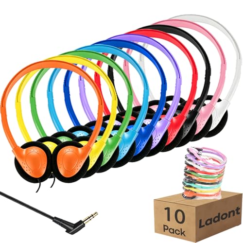 Ladont 10 Pack Kids Headphones Bulk for School Classroom, Multi Color Wired Student Headsets...