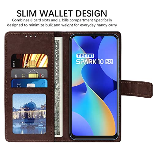 Image of Amazon Brand - Solimo Flip Leather Mobile Cover (Soft, Flexible & Kickstand Back case) Compatible for Tecno Spark 10 5G (Coffee)