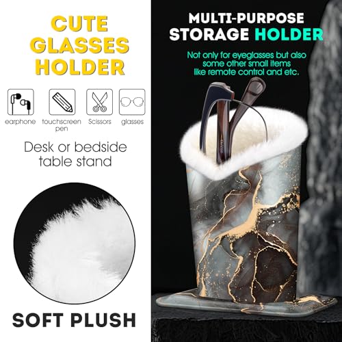 Image of Pack of 2 Plush Lined Eyeglasses Holder Stand Protective Glasses Case For Desks Or Nightstands