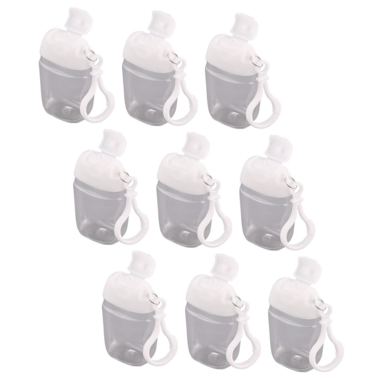 Mikinona Refillable Cosmetic Containers Set - 9PCS 30ML Portable Travel Size Bottles with Keychain - Cap Carrier Leakproof Plastic Bottles for Shampoo