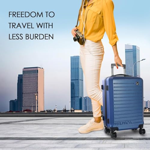 Image of Nautica Trolley Luggage Bag 20 inches - Lightweight | ABS Hardshell Material|Trolley with 4 Spinner Wheels and Resetable Combination Lock | Unisex | Small Cabin Trolley Bag for Men & Women, Navy Blue