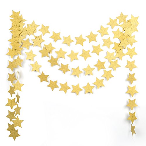 MOWO Star Paper Garland Circle Hanging Decor 3'' in Diameter 10ft (Gold Glitter, 2pc) - //coolthings.us