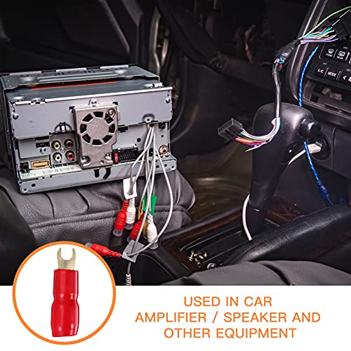 10 Pairs Copper Gold Plated 4 Gauge Strip Spade Terminal Spade Fork Adapters Connectors Plugs Crimp Barrier Spades For Speaker Wire Cable Terminal Plug - 4Ga (Red And Black) #TOP7