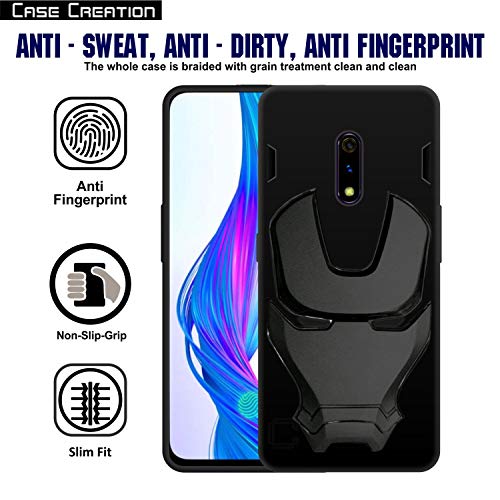 Image of COVERLY Official 3D Touch Feel Trending Avengers Logo Mask Soft Rugged Grip Silicone Iron Man Super Power Cartoon Movie Engraved Silicone Matte Back Cover for Realme X (6.53 inch) - Black