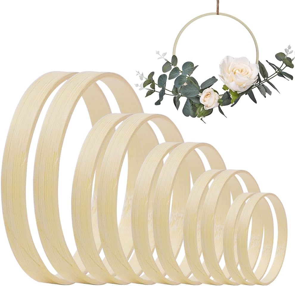 20pcs Bambus Floral Hoop,Holzringe zum Basteln,Makramee Ringe Traumf&auml;nger Ringe Holz Hoops Set f&uuml;r Hochzeitskranz Dekor und Wandbehang Handwerk Blumenkranz T&uuml;rkranz Fensterdeko DIY-10/13/15/20/30cm